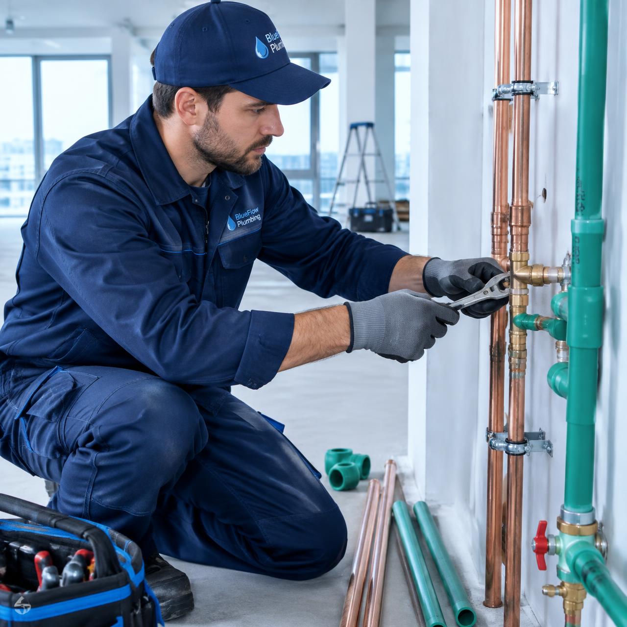 Profissional realizando instalação hidráulica em Palhoça